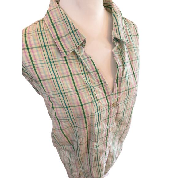 basic editions green pink plaid sleeveless button up womens plus size 4x - Picture 2 of 7